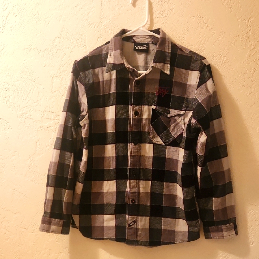 Vans Black and Gray Cordoroy Plaid Shirt Size XL